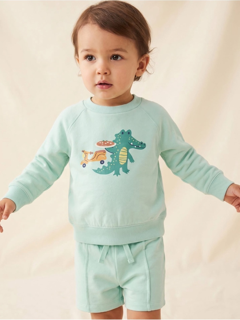 Mint Green Toddler Crocodile Graphic Sweatshirt and shorts set
